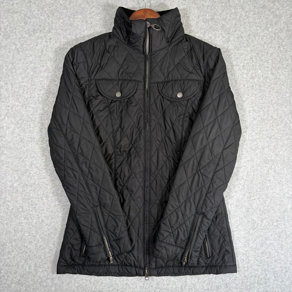 Barbour Quilted Jacket Women Size 4 Black Winter Tartan Lining Full Zip Coat